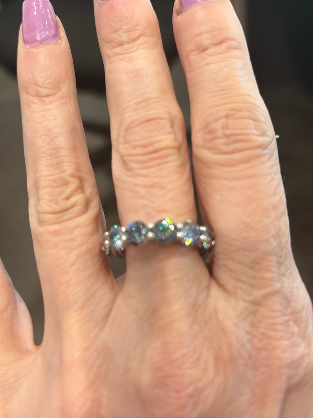 Moissanite Eternity Band Ring - Blue Multicolor 6. Peacock.